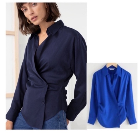 & Other Stories Front Wrap Duo Button Shirt Blouse in Royal Blue Size 2 New - Picture 9 of 9